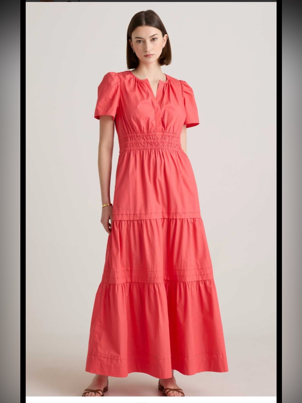 Quince size L Women's organic cotton poplin Tiered Maxi Dress vermillion red